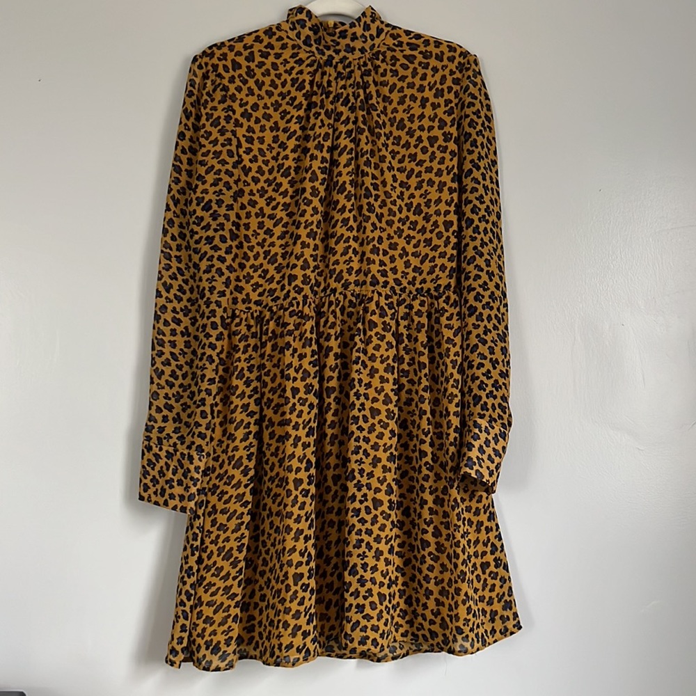 Long Sleeved Leopard Print Mini Dress - size 8 - Picture 3 of 6